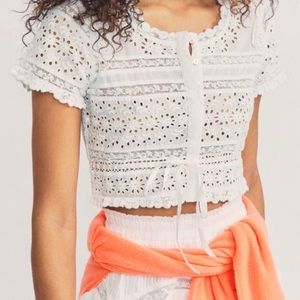 Loveshackfancy Farley Crop Top White Eyelet Cotton